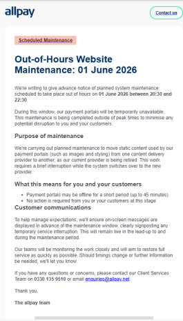 Allpay Website Maintenance